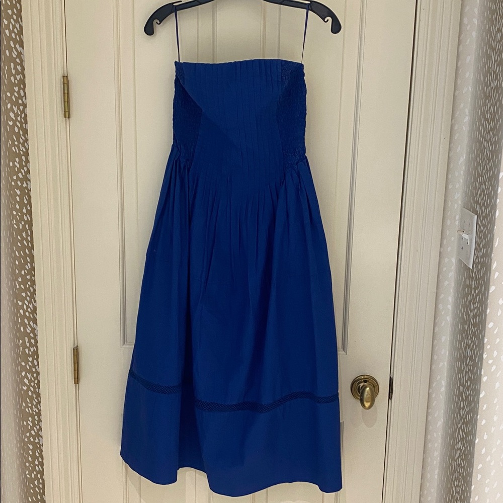 NWT- Anthropologie Deep Navy/Marine strapless midi dress. Sz small
